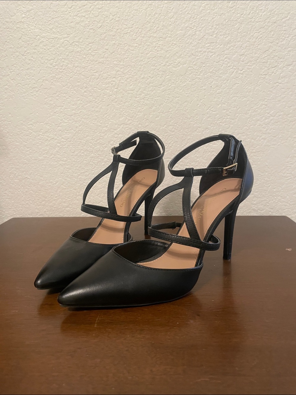 Christian Siriano Classic Black Pointed-Toe Strappy Heels